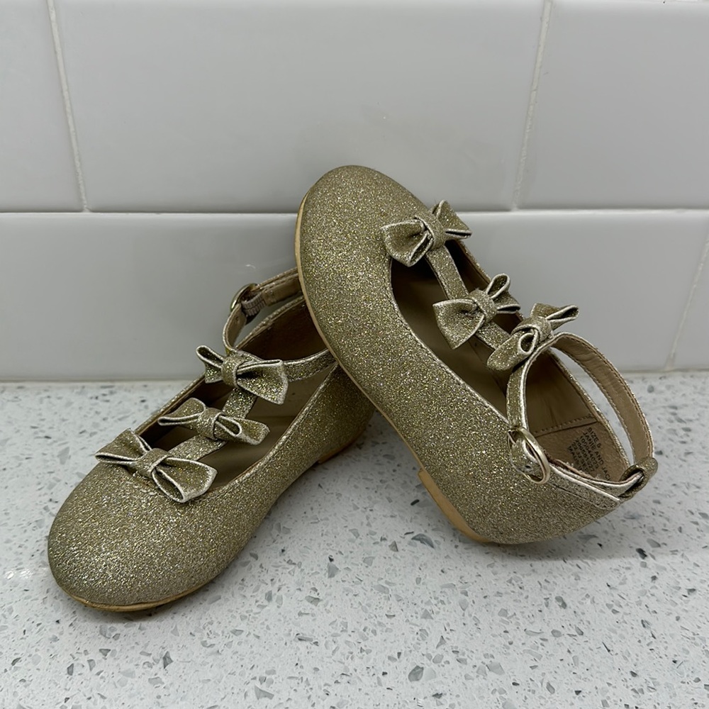 Janie and Jack girls gold sparkly bow flats